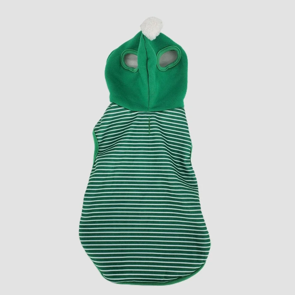 Target Green White Striped Dog Hoodie Small Fleece Lined Pom-Pom New Without Tag